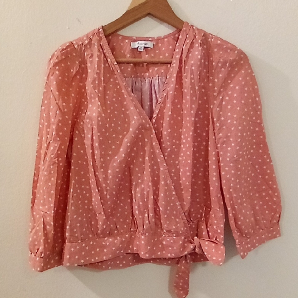 Madewell Women's Pink Polka Dot Wrap Top